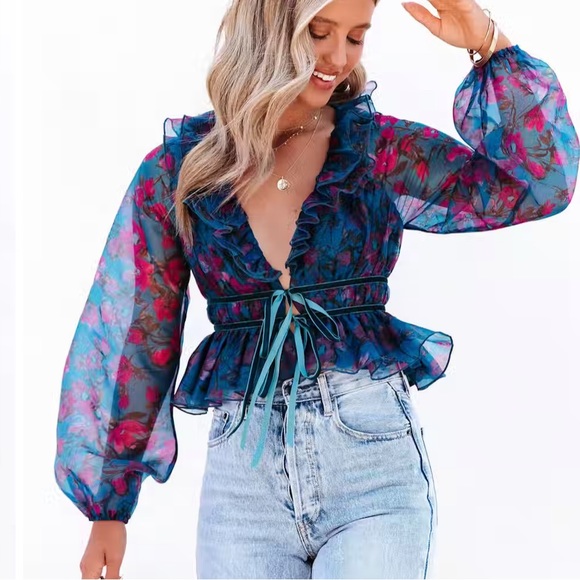 Vici Tops - Vici Dolls Mon Amour Floral Organza Blouse